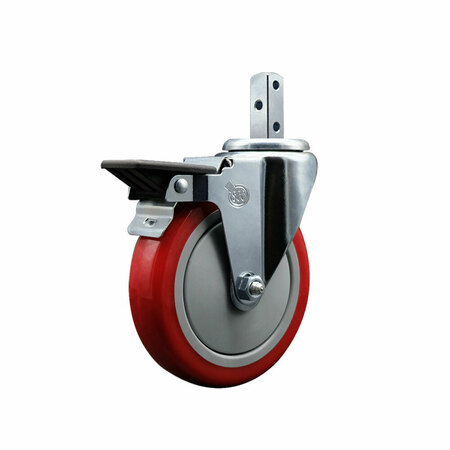 SERVICE CASTER 5'' Red Polyurethane Wheel Swivel 7/8'' Square Stem Caster with Brake SCC-SQ20S514-PPUB-RED-PLB-78